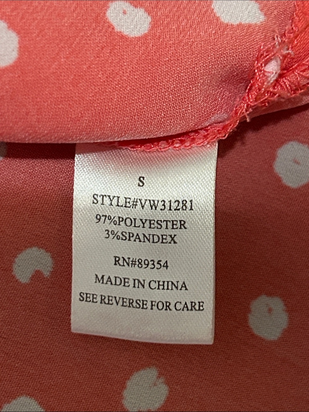 Adrienne Vittadini Coral White Polka Dot Zip-Pocket V-Neck Blouse - Picture 3 of 5